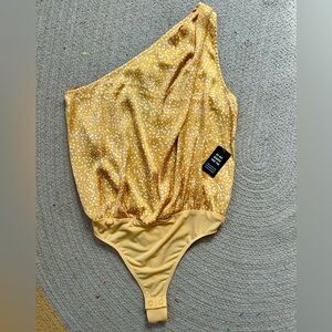 NWT Express One-Shoulder Mustard Dot Bodysuit